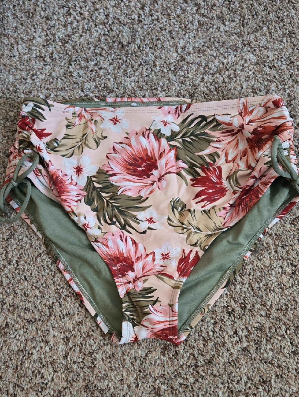Floral High-Rise Bikini Bottoms in Pink & Olive